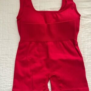 Sleeveless Ribbed Red Romper